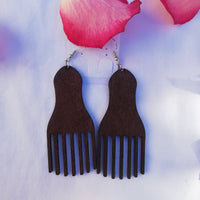 Afro Comb Wooden Earrings