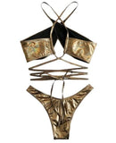 Metallic Criss Cross High Cut Bikini Swimsuit - Medium