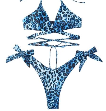 Leopard Print Criss Cross Halter Bikini Swimsuit